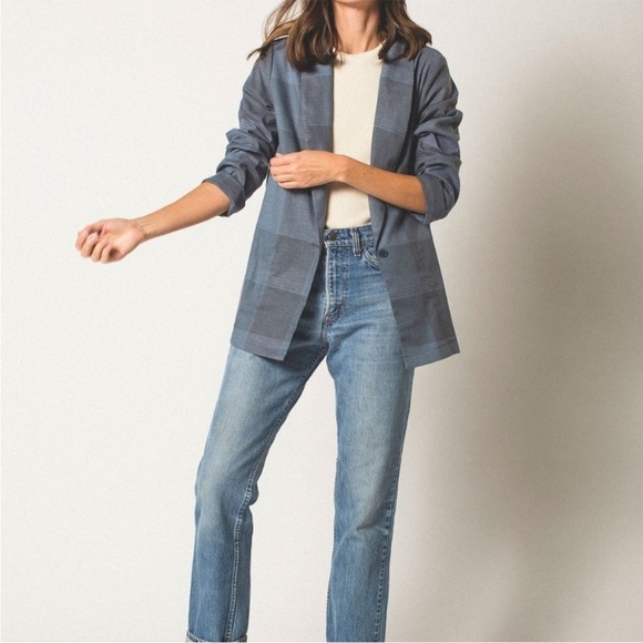 LACAUSA Rooney Blazer jacket hemp plaid artsy lagenlook powder blue indie clean - Picture 6 of 15